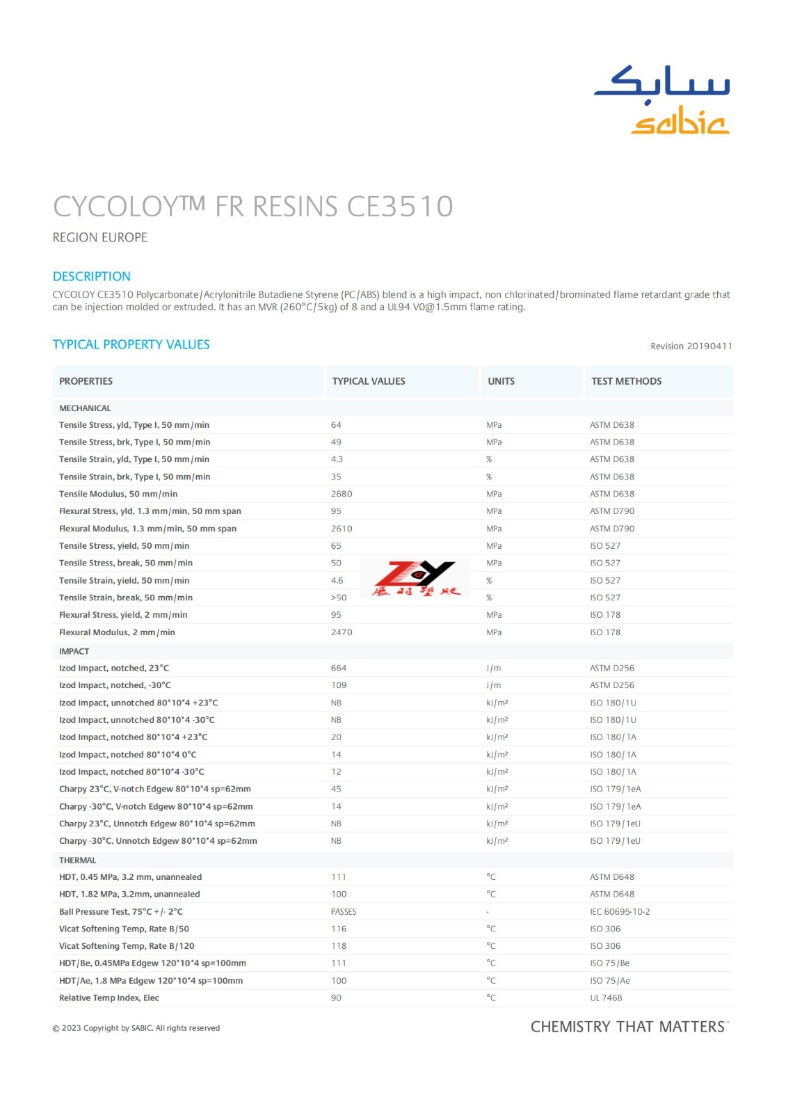 CYCOLOY CE3510 物性参数表 PC+ABS物性数据